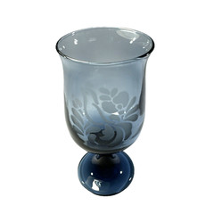 Pfaltzgraff Folk Art Bird Etched on Blue Wine Glass