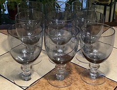 9 Vintage Blue Gray Bowl, Short Clear Stem 16 Oz Goblet 6.5×3.75”, Unmarked, EUC
