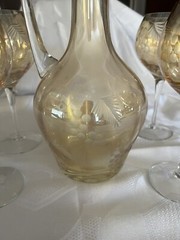 Elegant Set Of 4 Wine Glasses And Decanter Cut to Clear Gold Hand Cut