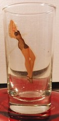 TWO VINTAGE GEORGE PETTY GIRL RISQUÉ HIGHBALL PEEK-A-BOO DRINKWARE 5.25” X 2.75″