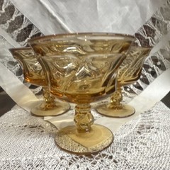 Fostoria Jamestown Champagne, Sherbet Amber Gold Boho Wedding 4” Glasses Set/8