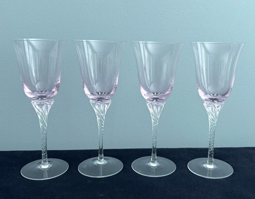 SASAKI Crystal GRAND HAWTHORNE CORAL PINK Set Of 4 Large WATER GOBLETS 8 5 8″