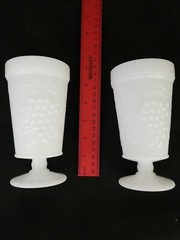 VINTAGE MILK GLASS SHORT STEMMED GLASSES/GOBLETS GRAPE DESIGN SET OF 2