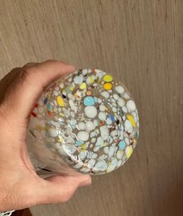 2 Murano White Crystal Multicolored Confetti cocktail glasses Hand Made Italy