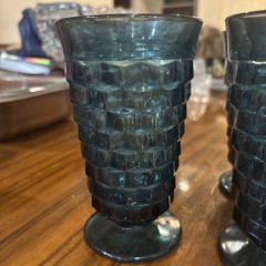 Vintage Fostoria Regal Blue Footed Goblets x 4