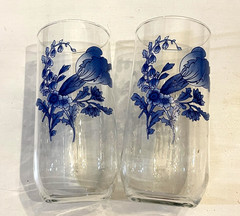VTG Libbey Royal Norfolk Tumbler LOT of 2 Blue Floral Iced Tea Drinking Glasses
