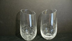 Pier 1 Crackle Clear Angled Top 5 7/8″ Flat Tumblers Highball Glasses – 2