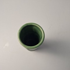 VINTAGE MID CENTURY MODERN LIBBEY GREEN BAMBOO TIKI CERAMIC TUMBLER VASE