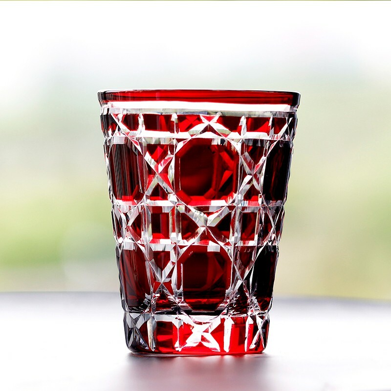 Bohemian Czech Style Hand Cut To Clear Crystal Drinkware Whisky Wine Glass Red