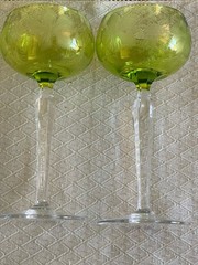 6 Signed Val St Lambert Crystal Saumur Vignes Green Roemer Wine Hocks Glasses