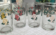 4 Vintage Kig Malaysia Rose Pattern Juice Glasses Pink, Red, Yellow, Orange