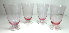 LENOX Heather Pink Double Old Fashioned Glasses/Tumblers Set of 4 Etched Floral