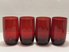 Vintage Anchor Hocking Royal Ruby 9oz Roly Poly Juice Glasses Tumblers Set of 4