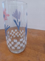 Vintage Anchor Hocking Glasses Tumblers Pastel Flowers Check Set Of 3 USA 1989