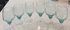Vtg 1970s Sasaki Harmony Aqua Hand blown Water Wine Glasses Japan Set Of 6