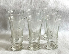 Six MCM Libbey Etched Glass Small Cordial Juice Glasses Flared Rim ~ 4 3/8″ T