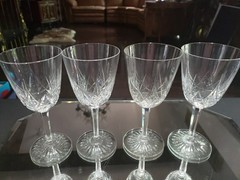 (4) Water goblet 6-5/8″ Glasses, Crystal Baccarat Epron Cut base Signed aft 1936