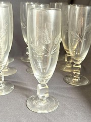 Set of 12 Vintage Reizart Crystal Parfait Glasses Cube Stem Etched Wheat Pattern