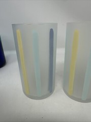 Set Of 2 Nieman Marcus Pastel Stripes Frosted Tumbler Glasses MCM Rare