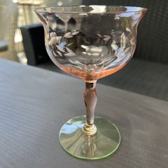 Watermelon Pink Depression & Green Vaseline Uranium Cocktail Glass – Chipped