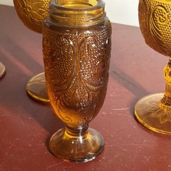 Indiana Glass Collectible Goblets Amber Set Of Three With Salt And Pepper Shaker