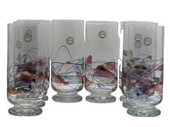 Milano Set of 8 Glasses Vintage Barware Kitchen Stained Glass Pilsner Romania