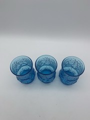 ANCHOR HOCKING RAINFLOWER Blue Turquoise 4” Flat Juice Glasses Lot of 3