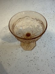McKee Rock Crystal Amber 4 1/4” Sundae Champagne Stem EAPG Depression Glass