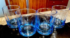 CONTEMPORARY BLUE THUMBPRINT DIMPLE ROCKS GLASSES SET OF 4