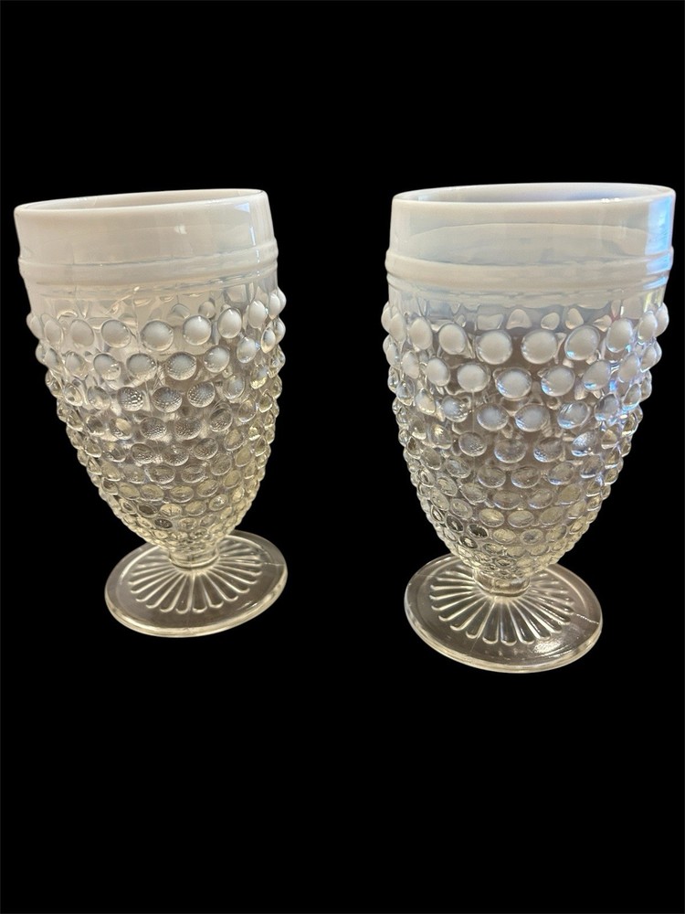 Vintage Moonstone Opalescent Hobnail Goblet Anchor Hocking qty 2
