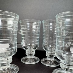 VTG Irish Coffee Mugs Ribbed Glass Pedestal Set Of 4 5.75 In Made In Portugal