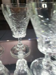 (7) WATER glasses Goblets Crystal, antique cut diamond crosshatch & fans