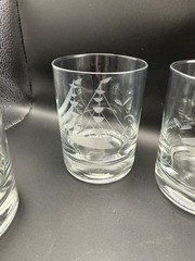 Set /4 Javit Crystal Clipper Ship Etched Old Fashioned Rocks Whiskey Glasses BAR