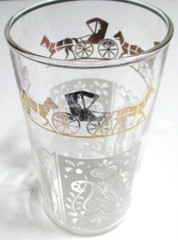 Vintage Anchor Hocking Glass Tumblers SET OF 4 Horse & Buggy Gold White 4 3/4″ T