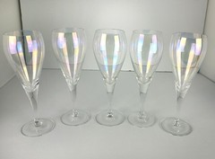 Set of 5 Vintage Iridescent Crystal Wine / Dessert Glasses – 7.5” Tall