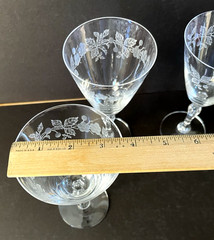 Fostoria Burgundy Stem 6092 Crystal Etched 7” Wine Glasses Cut 878 1960’s Goblet