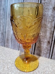 Vintage Amber Glass American Eagle Goblet Shield With Stars