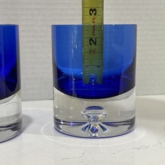 Cobalt Blue Bubble Base Glasses Block Stockholm Set of 2 Crystal Old Fashioned