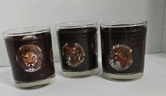 Vintage MCM Libbey African Safari Animal Glasses Set 3 Low Ball Signed M Dia