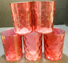 Antique Cranberry Optic Coin Dot Glass Ruffled Pitcher Set (1890’s) Good – Excel