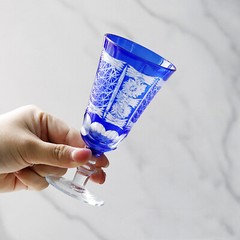 120ml Crystal Hand-carved Wine Glass Edo Kiriko Wine Stem Goblets A Set of 2