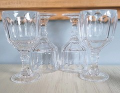 4 Paneled Stemmed Glass Water Wine Goblets 9oz Durable Heavy