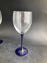Cristal d’Arques-Durand Neptune Set of 4 Wine Glass Water Goblet Cobalt Blue