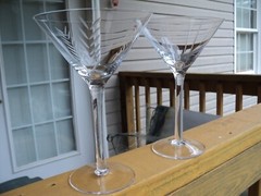 Set of 2 – 7.75” Etched Martini Glass Vertical Lines & Leaves Glasses