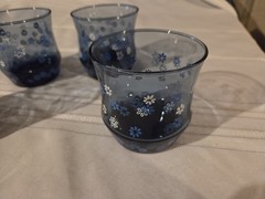 Set Of 4 Libbey 3 1/8″ On the Rocks or Juice Glasses Blue Daisy Spring Blossom