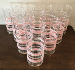 10 Libbey Pink White Sponge Bands Tumblers Lot Vintage Clear Drinking Glasses