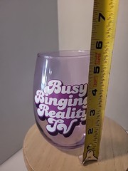 Wine / Beverage Light Purpl Stemless Glass 16oz – BUSY BINGING REALITY TV (5″H)
