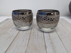 Dorothy Thorpe Roly Poly Glasses Silver Fade Grape Design Vintage Set 2 Ombre