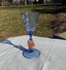 Salviati Murano Swan Stemmed Wine Glass Pink Aventurine Blue Glass Barware VTG