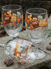 5 Libbey CRISA Woodland Critters Iced Tea or Water Goblets, Hoot Owl & Friends